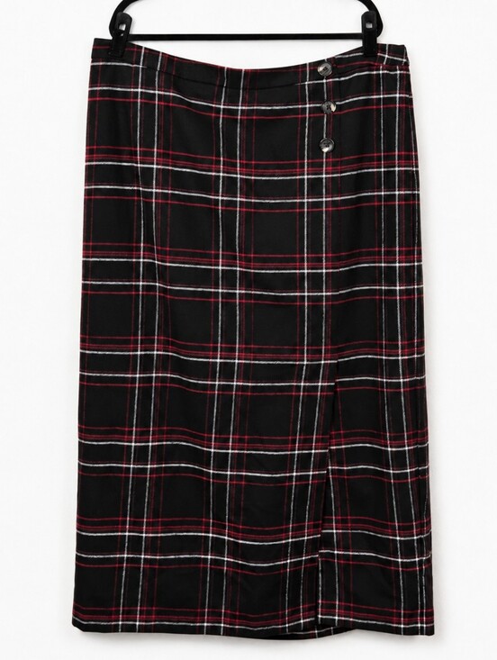 Jessica London Dresses & Skirts - Jessica London 22W Black Red Plaid Wool Blend Wrap Midi Skirt Lined Plus Preppy